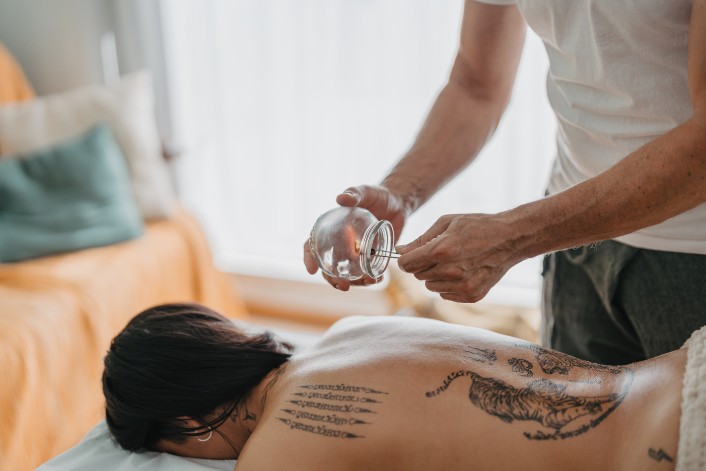 therapist warming up inside a suction cup